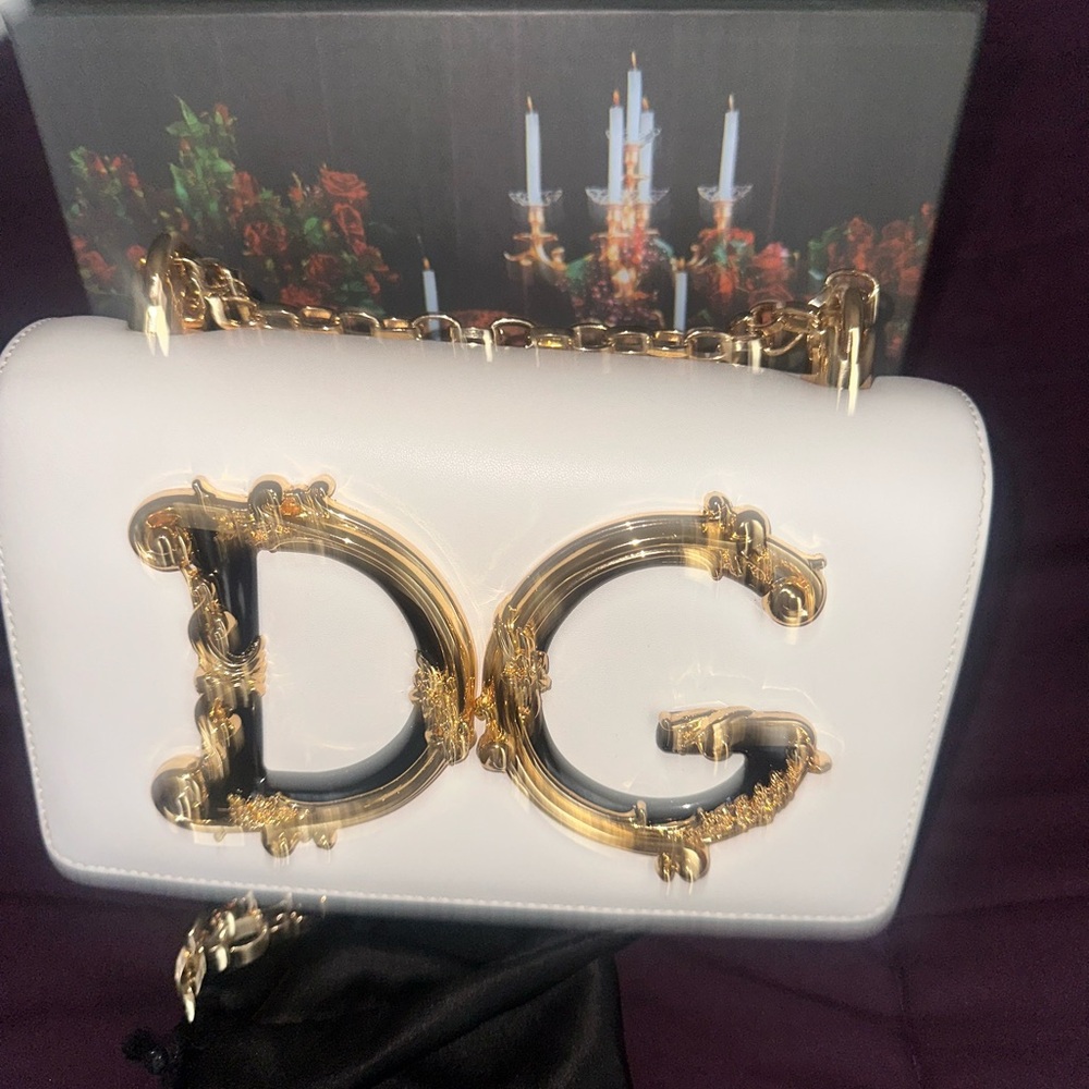 Dolce & Gabbana White and Gold Crossbody Bag with Ornate DG Hardware